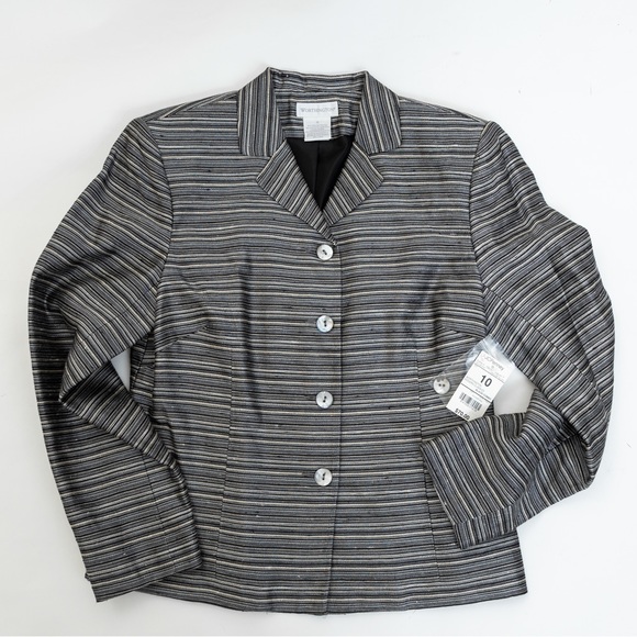 Worthington textured pattern neutral horizontal stripe pearl look buttons 10 - Picture 12 of 16